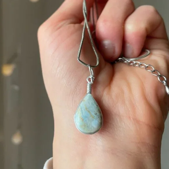 Larimar Pendant Necklace on Silver Chain - Picture 2 of 8